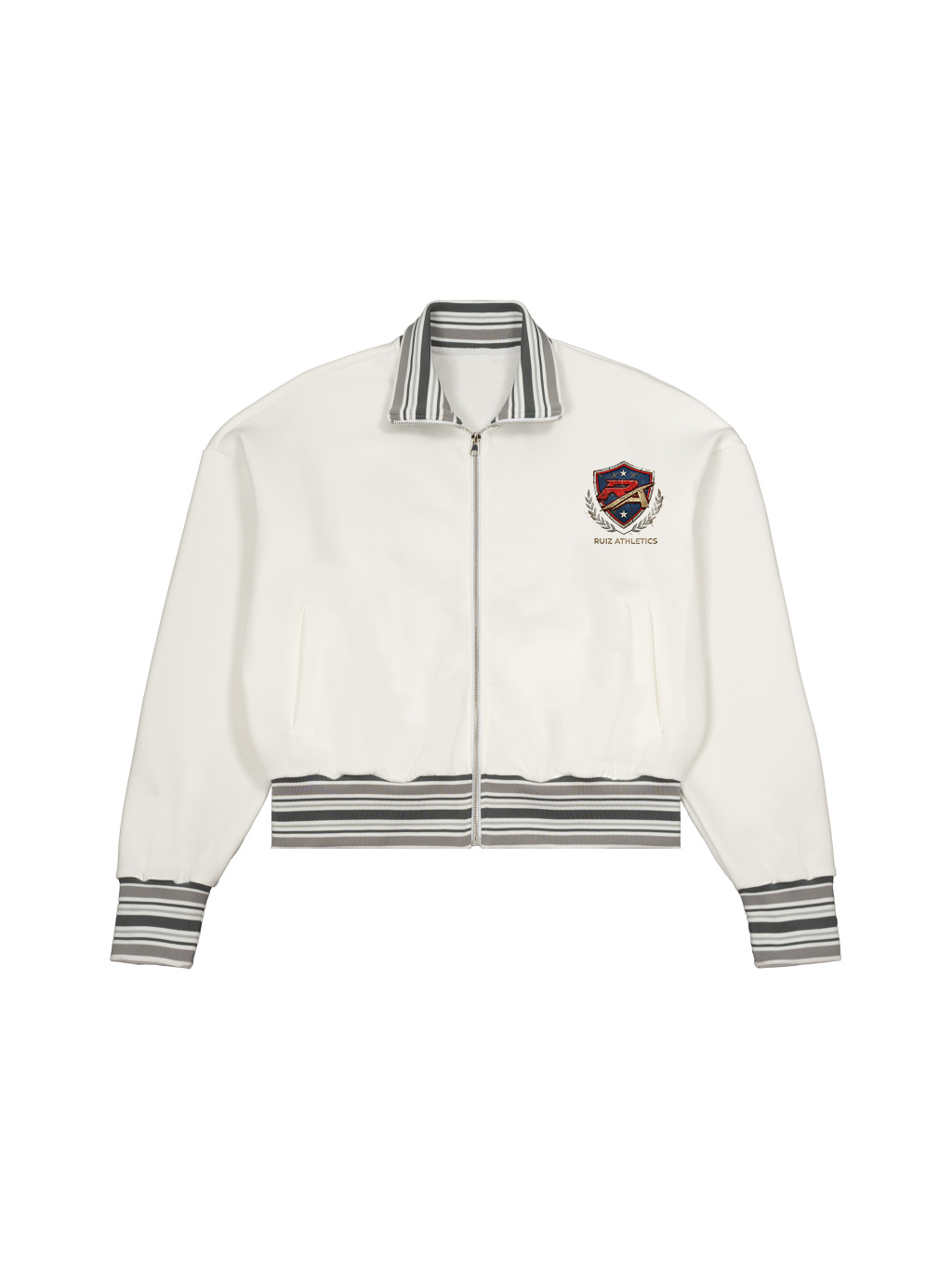 White-Front-7.png Striped Rib Collar Zip Jacket - Image 1